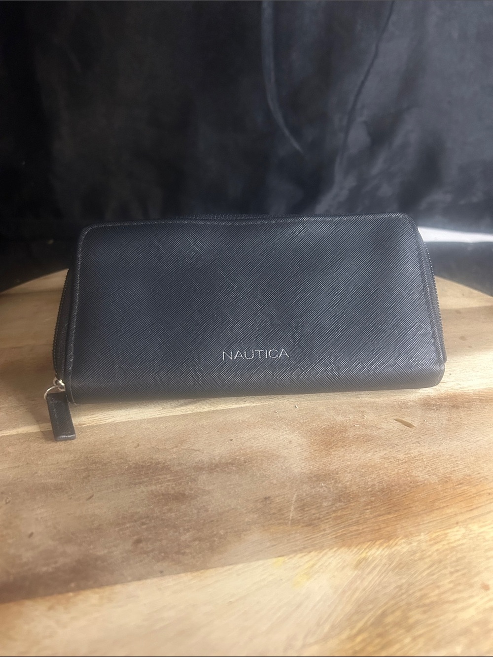 Nautica Black Textured Zip Wallet